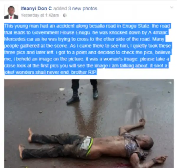  Lady’s Image Appears Beside The Corpse Of a Man Knocked Down By a Car (Shocking Images